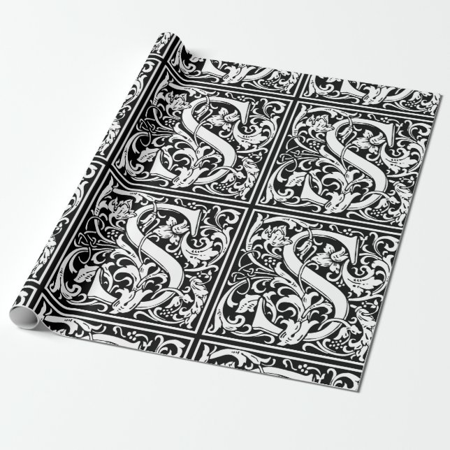 Letter S Mediaeval Monogram Art Nouveau Wrapping Paper (Unrolled)