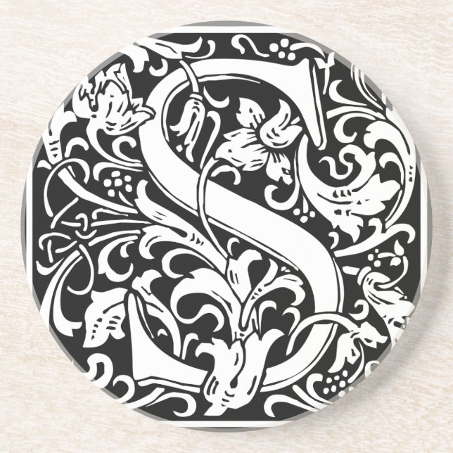 Letter S Mediaeval Monogram Vintage Initial Coaster (Front)