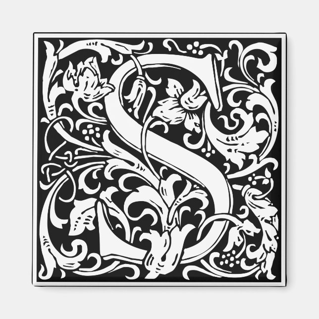 Letter S Mediaeval Monogram Vintage Initial Magnet (Front)