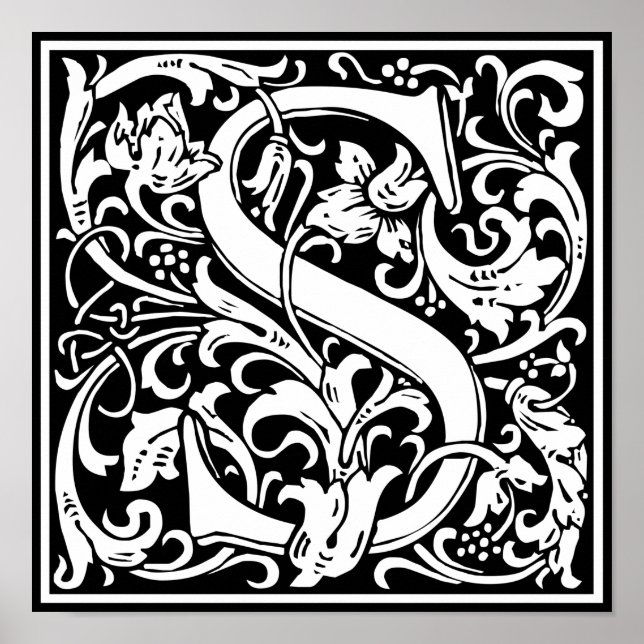 Letter S Medieval Monogram Art Nouveau Poster (Front)