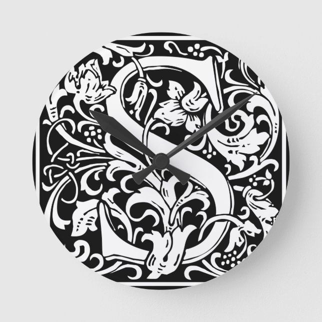 Letter S Medieval Monogram Art Nouveau Round Clock (Front)