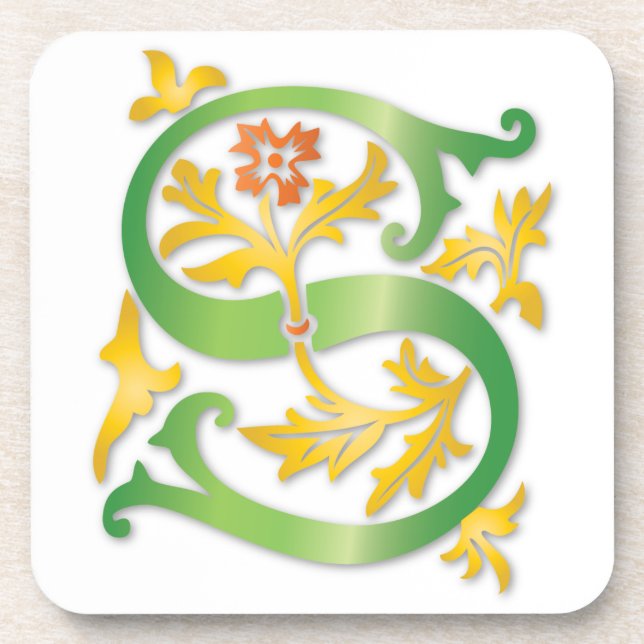 Letter S Monogram Fleur de lis Coaster (Front)