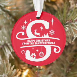 Letter S Monogram Initial Family Name Greeting Ornament