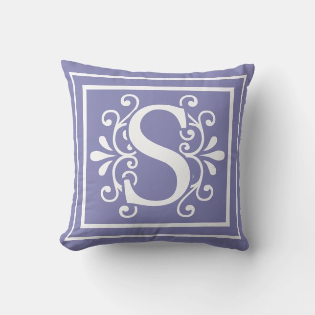 Letter S Monogram Periwinkle Purple Cushion (Front)