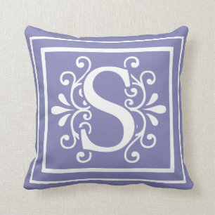 Letter S Monogram Periwinkle Purple Cushion