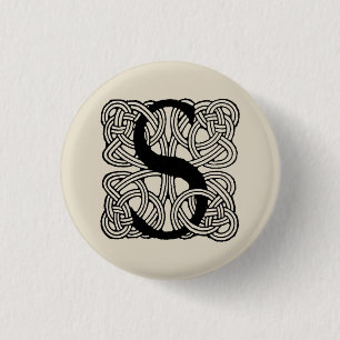 Letter S Monogram Vintage Celtic Knot Print 3 Cm Round Badge