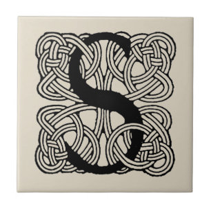 Letter S Monogram Vintage Celtic Knot Print Ceramic Tile