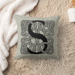 Letter S Monogram Vintage Celtic Knot Print Cushion