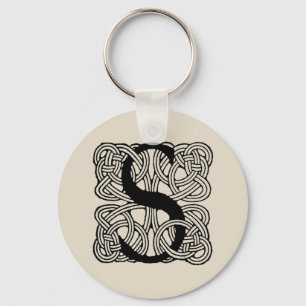 Letter S Monogram Vintage Celtic Knot Print Key Ring