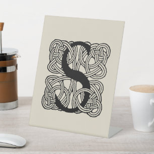 Letter S Monogram Vintage Celtic Knot Print Pedestal Sign