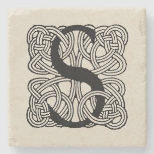 Letter S Monogram Vintage Celtic Knot Print Stone Coaster