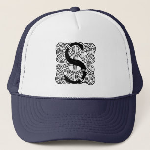 Letter S Monogram Vintage Celtic Knot Print Trucker Hat