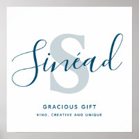 Letter S Sinéad name meaning blue gray text custom
