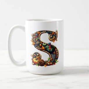 Letter S Thanksgiving turkey style gift  Coffee Mug