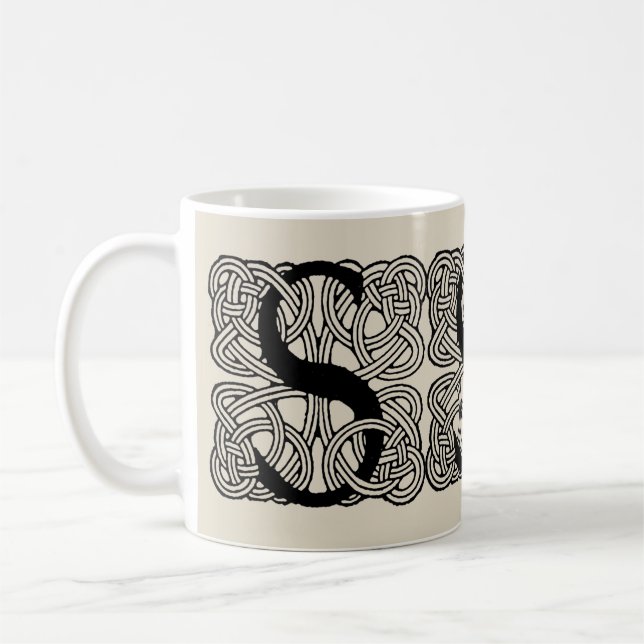 Letter S Vintage Celtic Knot Monogram Coffee Mug (Left)