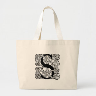Letter S Vintage Celtic Knot Monogram Large Tote Bag