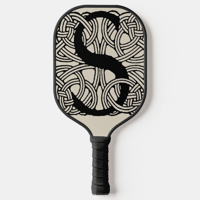 Letter S Vintage Celtic Knot Monogram Pickleball Paddle (Front)
