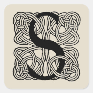 Letter S Vintage Celtic Knot Monogram Square Sticker