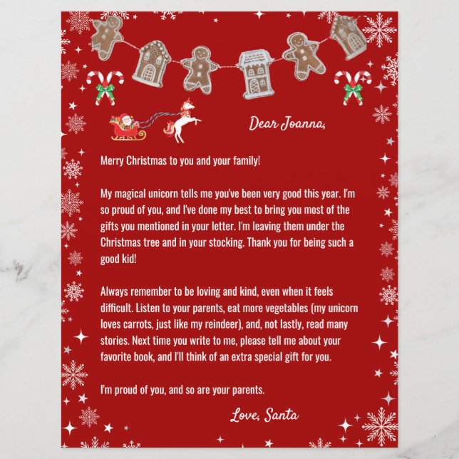 Letter Santa Unicorn Snowflakes Candy Red Xmas (Front)