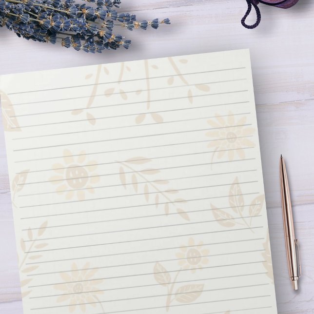 Letter Size 8.5" x 11" Wide Ruled Golden Floral Notepad (Creator Uploaded)