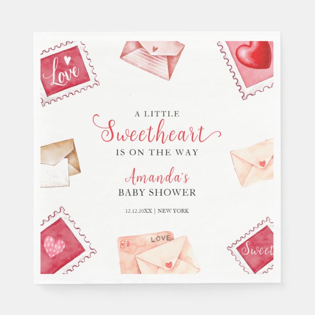 Letter Stamp Sweetheart Valentine Baby Shower  Napkin (Front)