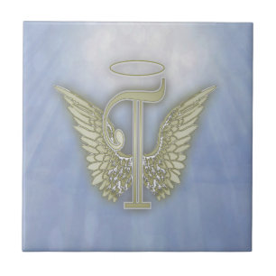 Letter T Angel Monogram Ceramic Tile