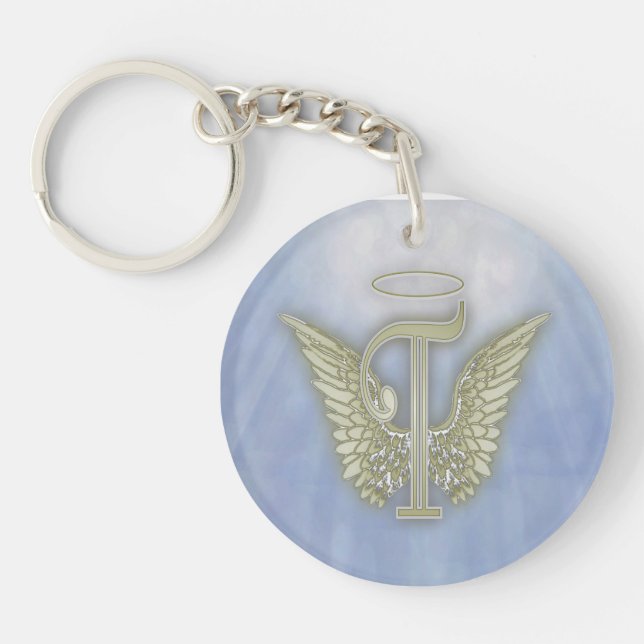 Letter T Angel Monogram Key Ring (Front)