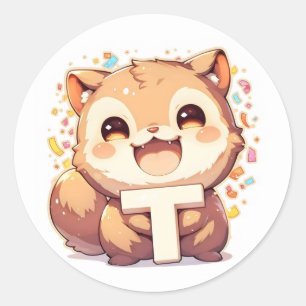 Letter T Anime Animal Classic Round Sticker