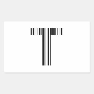 LETTER T BAR CODE First Initial Barcode Pattern Rectangular Sticker