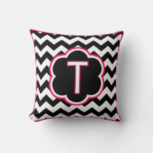 Letter T Black and White Chevron Monogram Cushion