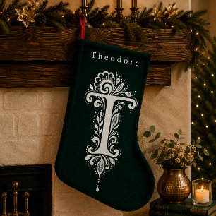 Letter T Botanical Monogram Personalised Stocking
