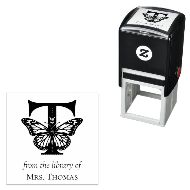 Letter T Butterfly Monogram From the Library Of Self-inking Stamp (In Situ)