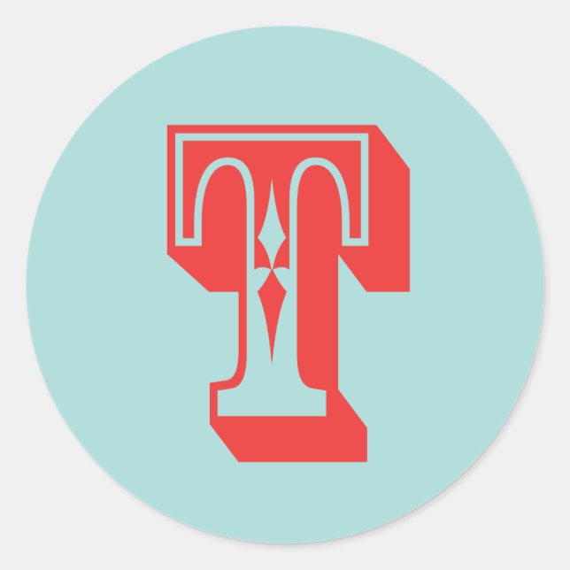 Letter T carnival style monogram initial favour Classic Round Sticker (Front)