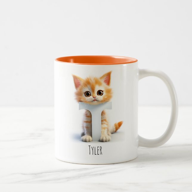 Letter T Cat Alphabet Monogram Coffee Mug (Right)