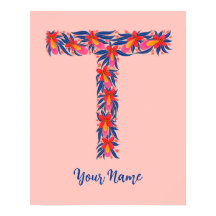 letter T customised floral wall art