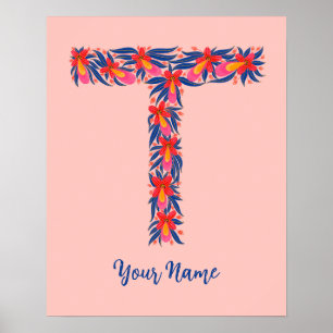 letter T customised floral wall art