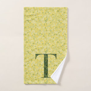 Letter T dark green and yellow liberty Bath Towel