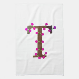 Letter T decorative initial on white Tea Towel