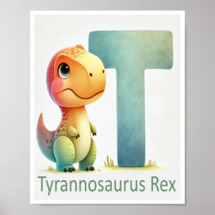 Letter T, Dinosaur Alphabet Watercolor Poster