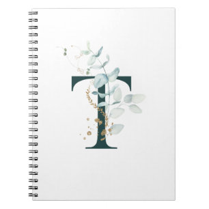 Letter T Eucalyptus and Gold Monogrammed Notebook