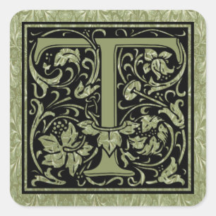 Letter T First Letter Monogram Square Sticker