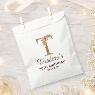 Letter T Gold Monogram Blush Pink Roses Favour Bag