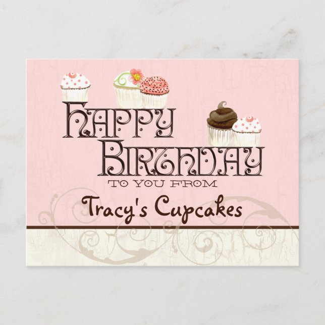 Letter T Happy Birthday Cupcake Business Postcard (Front)