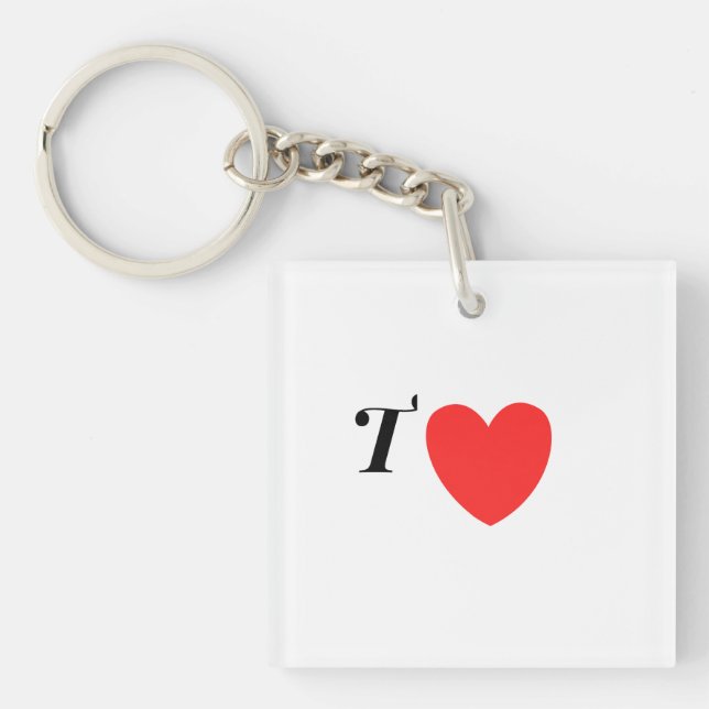 Letter T Heart - Valentine Initial Love Design Key Ring (Front)