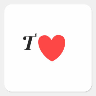 Letter T Heart - Valentine Initial Love Design Square Sticker