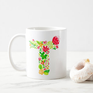 Letter T in Flowers Coffee Mug