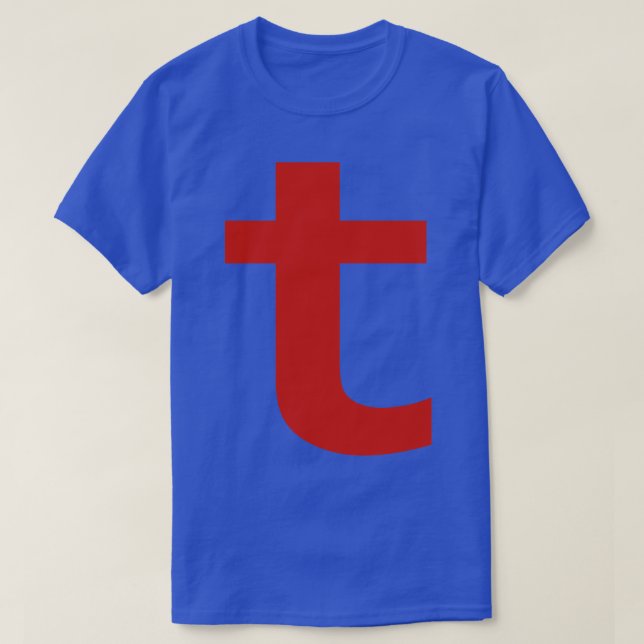 Letter t in Red Text Minimal Typography T-Shirt (Design Front)