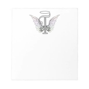 Letter T Initial Monogram with Angel Wings & Halo Notepad