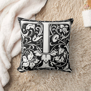Letter T Mediaeval Monogram Art Nouveau Cushion