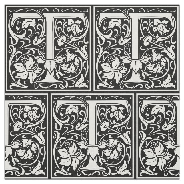 Letter T Mediaeval Monogram Art Nouveau Fabric (Swatch)